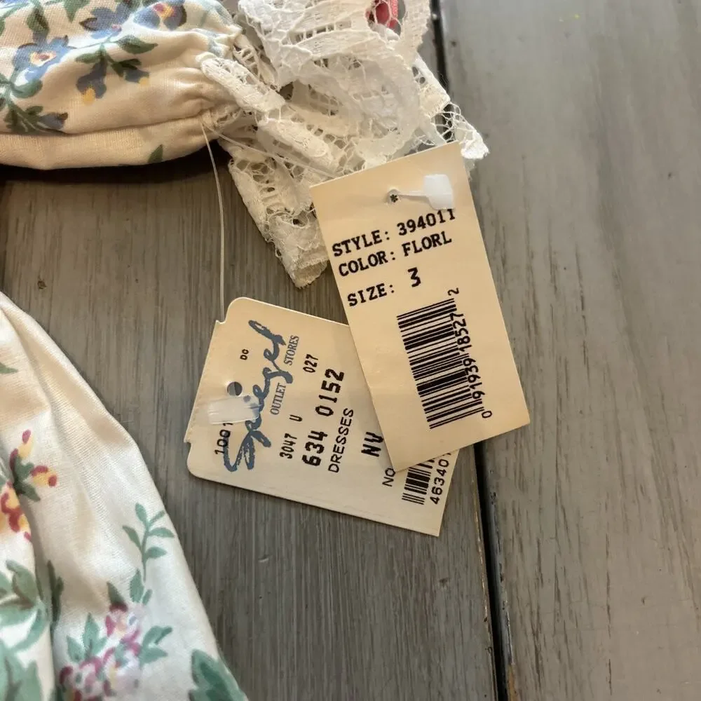NWT Spiegel Floral Milkmaid Toddler Dress Sz 3T Lace Cottage Victorian Vtg 90s